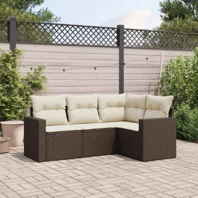 VIDAXL  salon de jardin 4 pcs avec coussins marron r&eacute;sine tress&eacute;e
