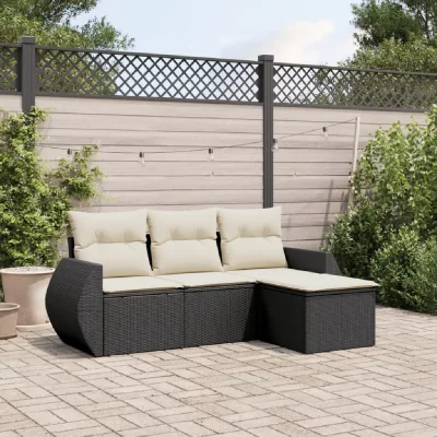VIDAXL  salon de jardin 4 pcs avec coussins noir r&eacute;sine tress&eacute;e
