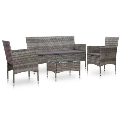 VIDAXL  salon de jardin 4 pcs avec coussins r&eacute;sine tress&eacute;e gris 45890