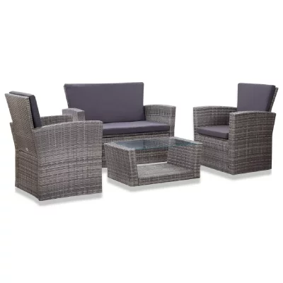 VIDAXL  salon de jardin 4 pcs avec coussins r&eacute;sine tress&eacute;e gris 46086