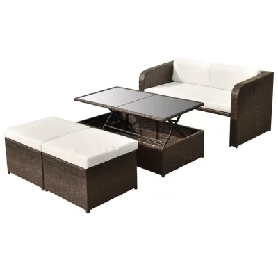 VIDAXL  salon de jardin 4 pcs avec coussins r&eacute;sine tress&eacute;e marron 42480