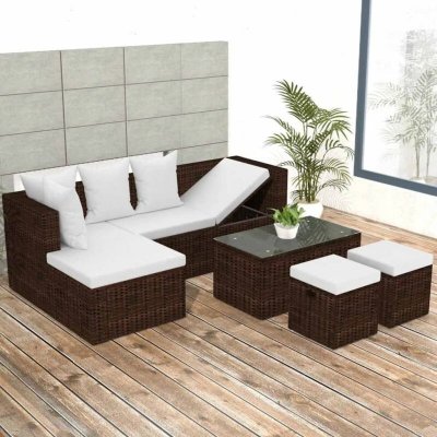 VIDAXL  salon de jardin 4 pcs avec coussins r&eacute;sine tress&eacute;e marron 42585