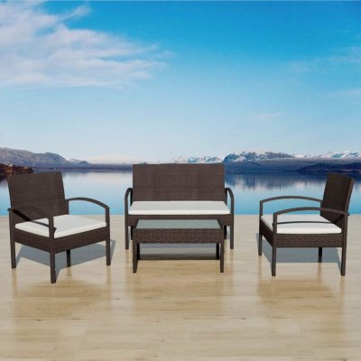 VIDAXL  salon de jardin 4 pcs avec coussins r&eacute;sine tress&eacute;e marron 42672