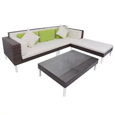 VIDAXL  salon de jardin 4 pcs avec coussins r&eacute;sine tress&eacute;e marron 42943