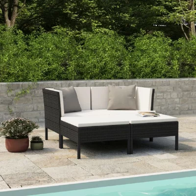 VIDAXL  salon de jardin 4 pcs avec coussins r&eacute;sine tress&eacute;e noir 3056966