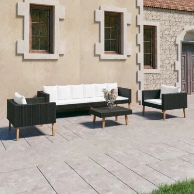 VIDAXL  salon de jardin 4 pcs avec coussins r&eacute;sine tress&eacute;e noir 3059332