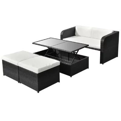 VIDAXL  salon de jardin 4 pcs avec coussins r&eacute;sine tress&eacute;e noir 42481