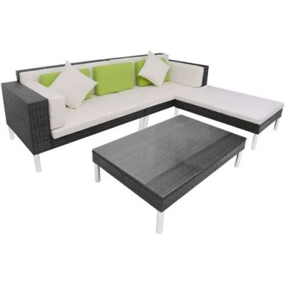 VIDAXL  salon de jardin 4 pcs avec coussins r&eacute;sine tress&eacute;e noir 42944