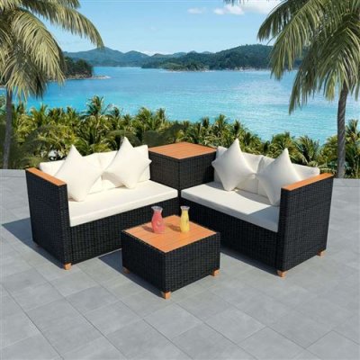 VIDAXL  salon de jardin 4 pcs avec coussins r&eacute;sine tress&eacute;e noir 43003