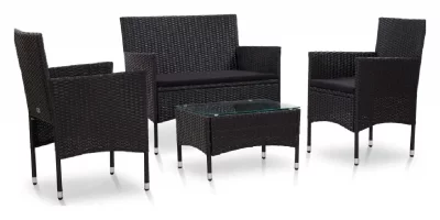 VIDAXL  - Salon de jardin 4 pcs avec coussins R&eacute;sine tress&eacute;e Noir Noir
