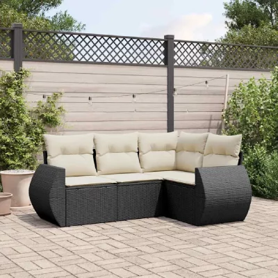 VIDAXL  Salon de jardin 4 pcs - Coussins noir - R&eacute;sine tress&eacute;e
