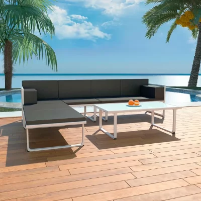 VIDAXL  salon de jardin 4 pcs et coussins aluminium noir 42815