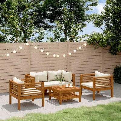 VIDAXL  Salon De Jardin 5 Pcs Avec Coussin Cr&egrave;me Bois D'acacia Solide