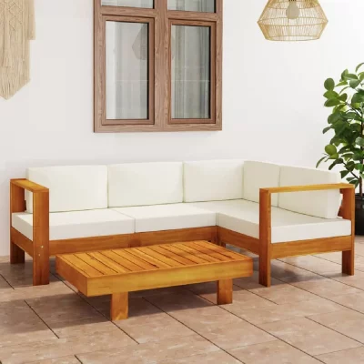 VIDAXL  salon de jardin 5 pcs avec coussins blanc bois d'acacia