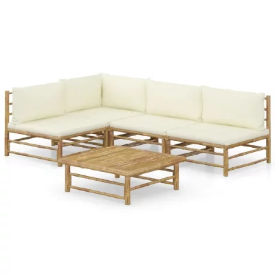 VIDAXL  salon de jardin 5 pcs avec coussins blanc cr&egrave;me bambou 3058241