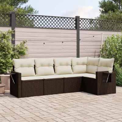 VIDAXL  Salon de jardin 5 pcs avec coussins marron