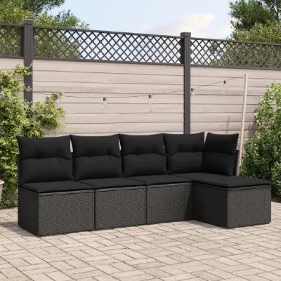 VIDAXL  Salon de jardin 5 pcs avec coussins noir r&eacute;sine tress&eacute;e 3217515