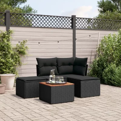 VIDAXL  Salon de jardin 5 pcs avec coussins noir r&eacute;sine tress&eacute;e 3223584