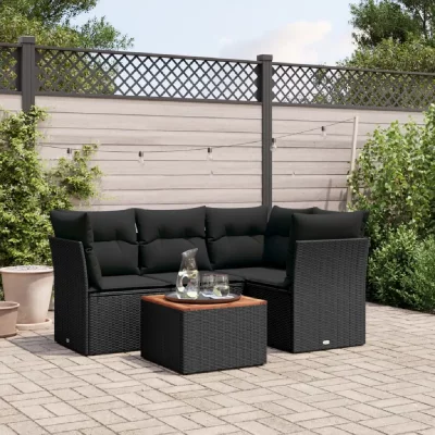 VIDAXL  Salon de jardin 5 pcs avec coussins noir r&eacute;sine tress&eacute;e 3223619