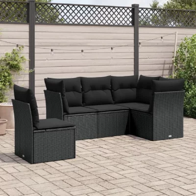 VIDAXL  Salon de jardin 5 pcs avec coussins noir r&eacute;sine tress&eacute;e 3249474