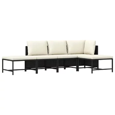 VIDAXL  - Salon de jardin 5 pcs avec coussins Noir R&eacute;sine tress&eacute;e Noir