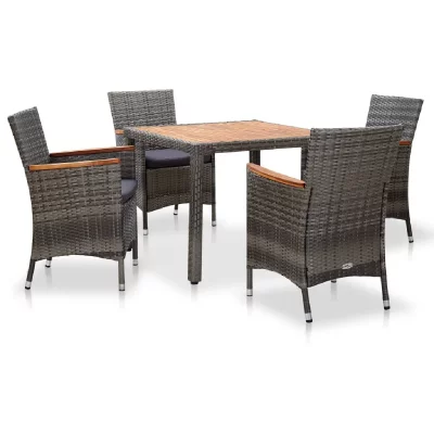 VIDAXL  salon de jardin 5 pcs avec coussins r&eacute;sine tress&eacute;e gris 46085