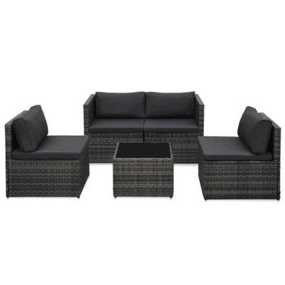 VIDAXL  salon de jardin 5 pcs avec coussins r&eacute;sine tress&eacute;e gris 48148