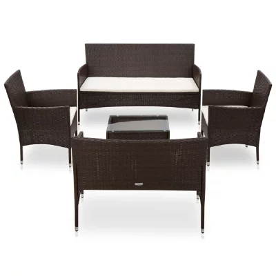 VIDAXL  salon de jardin 5 pcs avec coussins r&eacute;sine tress&eacute;e marron 45892