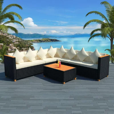 VIDAXL  salon de jardin 5 pcs avec coussins r&eacute;sine tress&eacute;e noir 42997