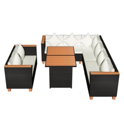 VIDAXL  salon de jardin 5 pcs avec coussins r&eacute;sine tress&eacute;e noir 43002