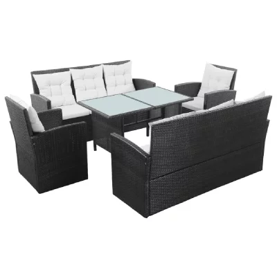 VIDAXL  salon de jardin 5 pcs avec coussins r&eacute;sine tress&eacute;e noir 43972