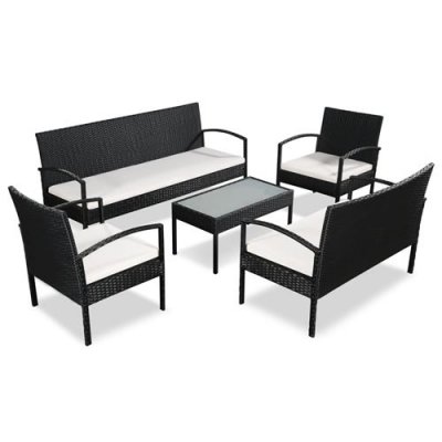 VIDAXL  salon de jardin 5 pcs avec coussins r&eacute;sine tress&eacute;e noir 44185