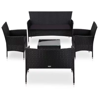 VIDAXL  salon de jardin 5 pcs avec coussins r&eacute;sine tress&eacute;e noir 45895