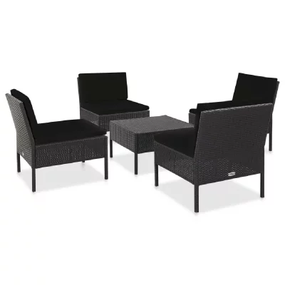 VIDAXL  salon de jardin 5 pcs avec coussins r&eacute;sine tress&eacute;e noir 48945