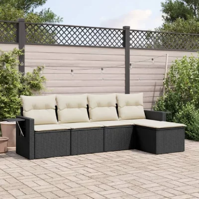 VIDAXL  Salon de jardin 5 pcs - Noir R&eacute;sine Tress&eacute;e