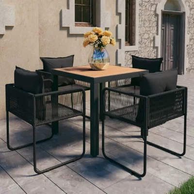 VIDAXL  salon de jardin 5 pcs pvc r&eacute;sine tress&eacute;e noir et marron 3060107