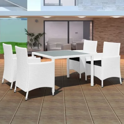 VIDAXL  - Salon de jardin 5 pcs R&eacute;sine tress&eacute;e Blanc-cr&egrave;me Blanc