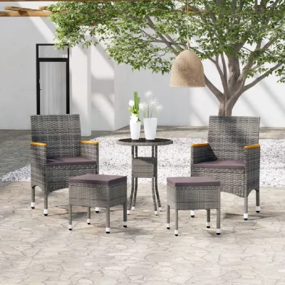 VIDAXL  Salon de jardin 5 pi&egrave;ces - R&eacute;sine tress&eacute;e Gris