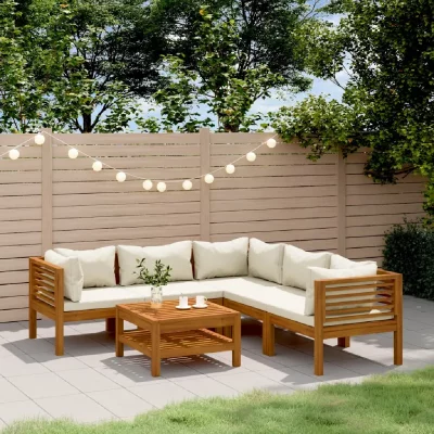 VIDAXL  salon de jardin 6 pcs avec coussin cr&egrave;me bois d'acacia solide