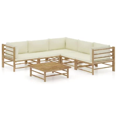 VIDAXL  salon de jardin 6 pcs avec coussins blanc cr&egrave;me bambou 3058213
