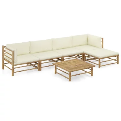 VIDAXL  salon de jardin 6 pcs avec coussins blanc cr&egrave;me bambou 3058237