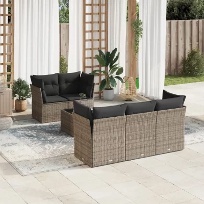 VIDAXL  Salon de jardin 6 pcs avec coussins gris r&eacute;sine tress&eacute;e 3217250