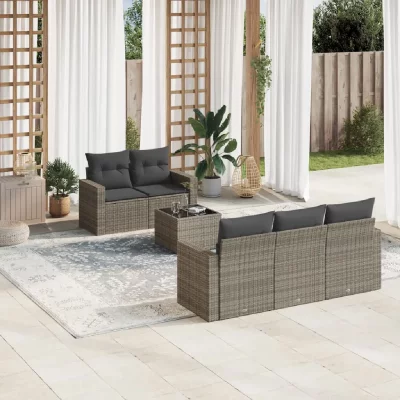 VIDAXL  Salon de jardin 6 pcs avec coussins gris r&eacute;sine tress&eacute;e 3218690