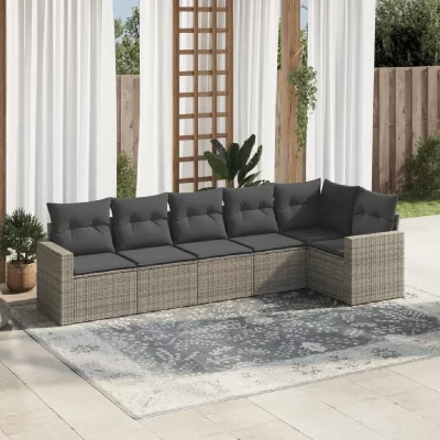 VIDAXL  Salon de jardin 6 pcs avec coussins gris r&eacute;sine tress&eacute;e 3218980