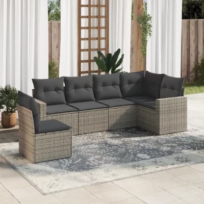 VIDAXL  Salon de jardin 6 pcs avec coussins gris r&eacute;sine tress&eacute;e 3219020
