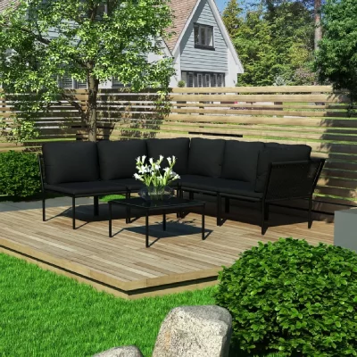 VIDAXL  salon de jardin 6 pcs avec coussins noir pvc 48591