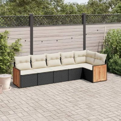 VIDAXL  Salon de jardin 6 pcs avec coussins noir r&eacute;sine tress&eacute;e 3227666