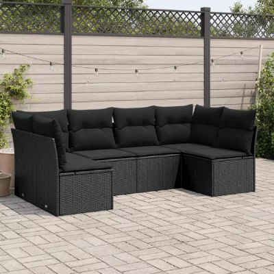 VIDAXL  Salon de jardin 6 pcs avec coussins noir r&eacute;sine tress&eacute;e 3249224