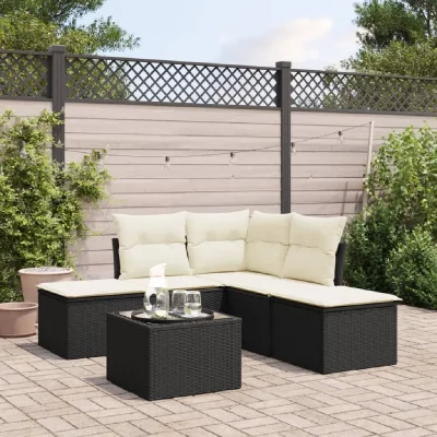 VIDAXL  Salon de jardin 6 pcs avec coussins noir r&eacute;sine tress&eacute;e 3249565