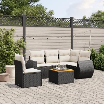 VIDAXL  Salon de jardin 6 pcs avec coussins noir r&eacute;sine tress&eacute;e 3257337
